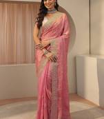 pink ethnic embellished tissue saree