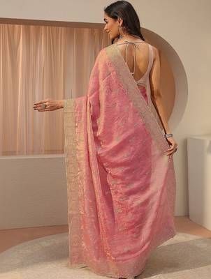 pink ethnic embellished tissue saree 5