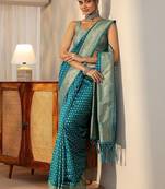 teal banarasi silk blend saree