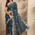 teal embroidered saree with unstitched blouse piece