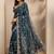 teal embroidered saree with unstitched blouse piece
