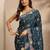 teal embroidered saree with unstitched blouse piece