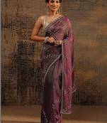 purple floral embellished tissue saree with unstitched blouse piece