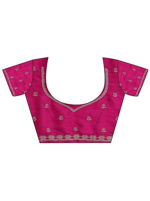 magenta floral zari embroidered saree with zari embellished border and a blouse piece 4