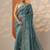 teal embroidered organza saree with unstitched blouse piece