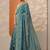 teal embroidered organza saree with unstitched blouse piece