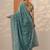 teal embroidered organza saree with unstitched blouse piece
