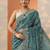 teal embroidered organza saree with unstitched blouse piece