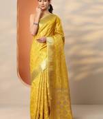 yellow woven design saree with unstitched blouse piece