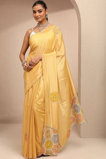 gold geometric embellished saree with unstitched blouse piece