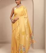 gold geometric embellished saree with unstitched blouse piece