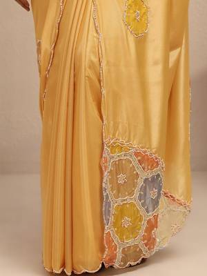 gold geometric embellished saree with unstitched blouse piece 2