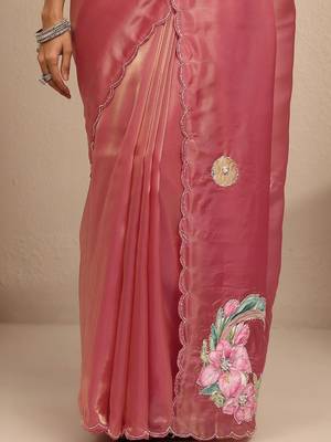 pink embellished saree with unstitched blouse piece 2