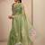 green embellished saree with unstitched blouse piece