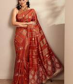 rust woven design banarsi saree with unstitched blouse piece