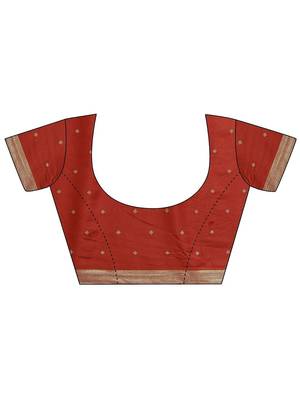 rust woven design banarsi saree with unstitched blouse piece 4