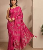 magenta ethnic motif woven design saree with a blouse piece