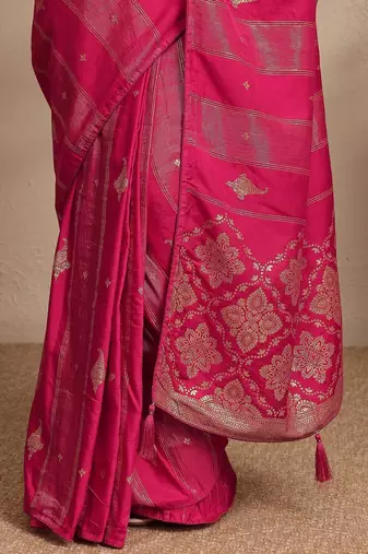 magenta ethnic motif woven design saree with a blouse piece