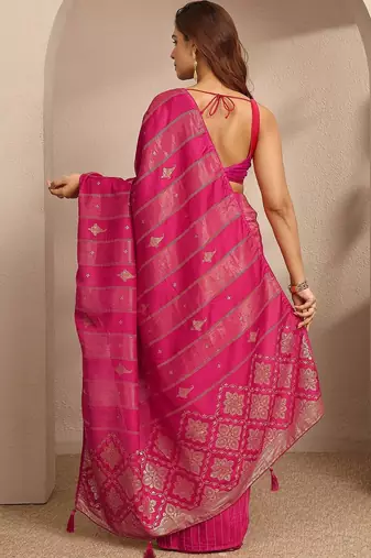 magenta ethnic motif woven design saree with a blouse piece