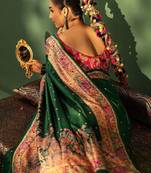 green printed saree with unstitched blouse piece