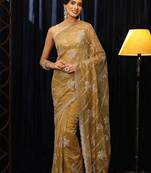 gold butter yellow floral embellished net saree