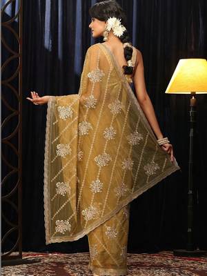 gold butter yellow floral embellished net saree 3