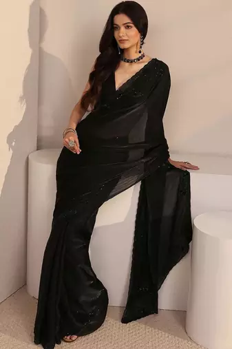 black beads and stones tissue saree