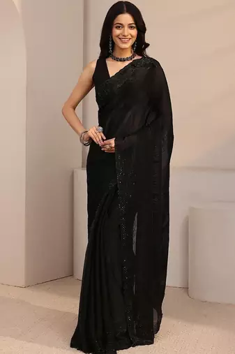black beads and stones tissue saree