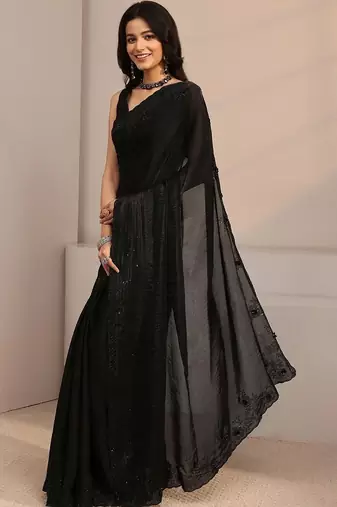 black beads and stones tissue saree