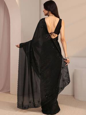 black beads and stones tissue saree 4