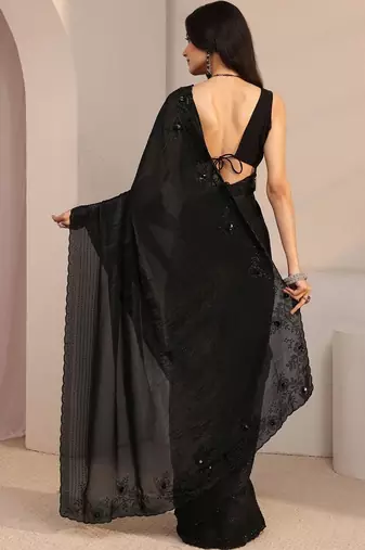 black beads and stones tissue saree