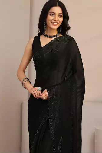 black beads and stones tissue saree