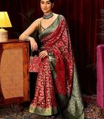 red floral zari satin saree