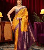 yellow woven design zari satin saree