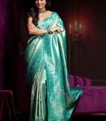 teal woven design silk blend saree