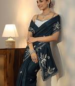 teal embellished embroidered satin saree
