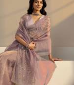 lavender embroidered organza saree