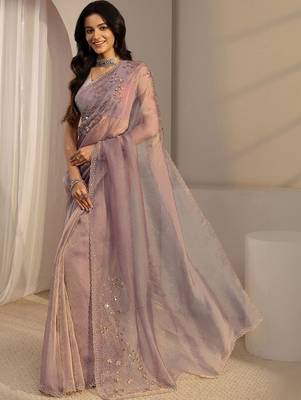 lavender embroidered organza saree 2