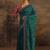 teal floral embroidered net saree
