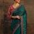 teal floral embroidered net saree