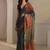 teal floral beads and stones satin saree