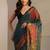 teal floral beads and stones satin saree