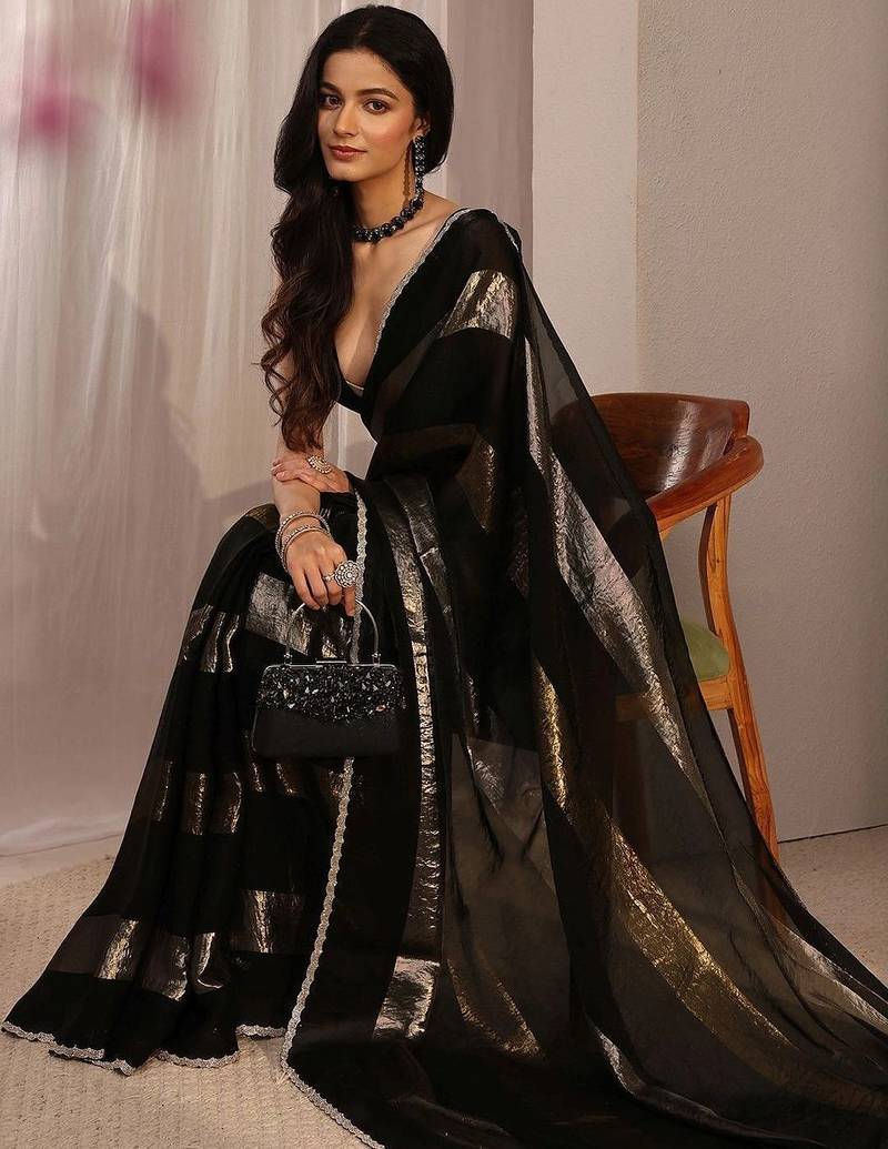 black striped zari tissue saree
