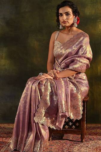 lavender woven design zari silk blend saree