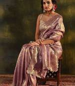 lavender woven design zari silk blend saree