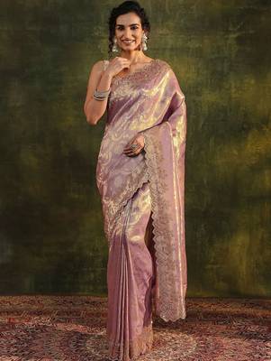 lavender woven design zari silk blend saree 2