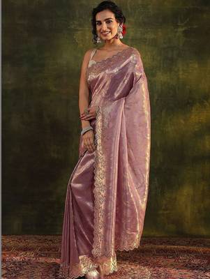 lavender woven design zari silk blend saree 3