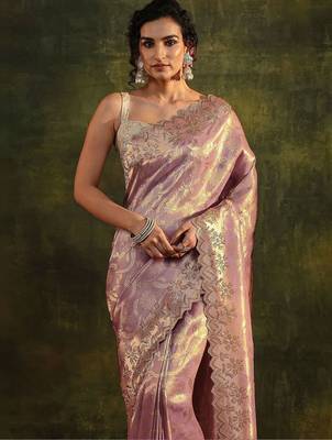 lavender woven design zari silk blend saree 5