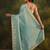 sea green floral embroidered silk blend saree