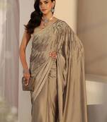 taupe embellished beads and stones satin saree